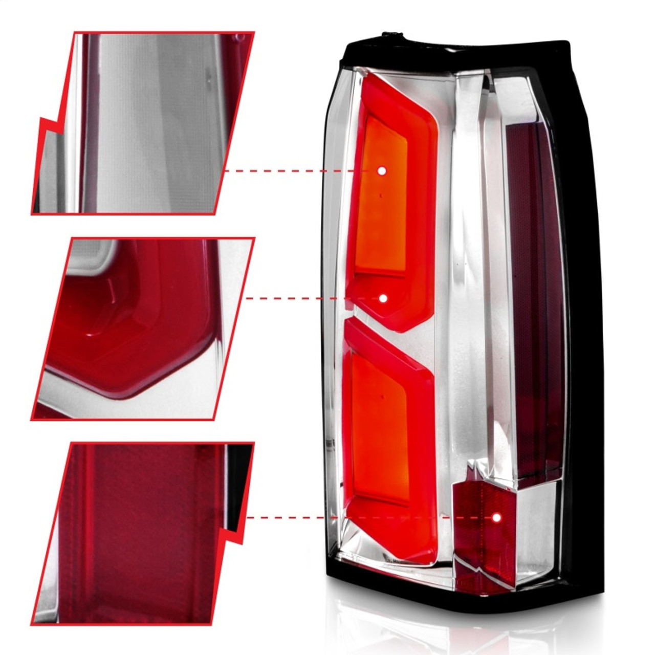 ANZO 2015-2020 Chevrolet Tahoe LED Tail Lights w/ Light Bar Chrome Housing Clear Lens - 311376