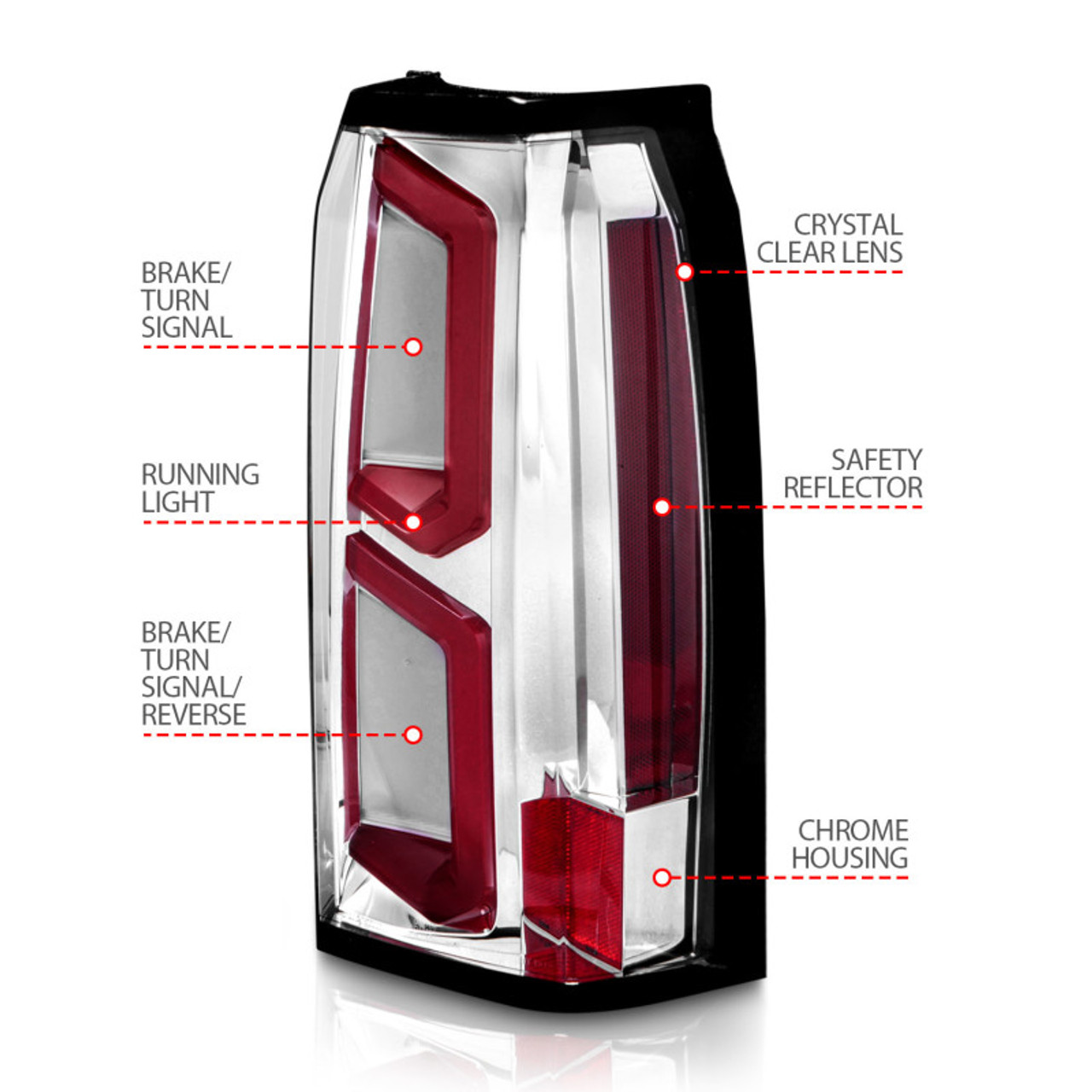 ANZO 2015-2020 Chevrolet Tahoe LED Tail Lights w/ Light Bar Chrome Housing Clear Lens - 311376