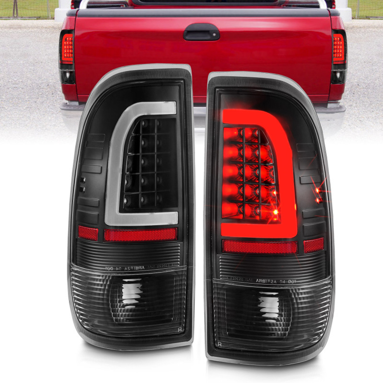 ANZO 1997-2003 Ford F-150 LED Tail Lights w/ Light Bar Black Housing Clear Lens - 311377