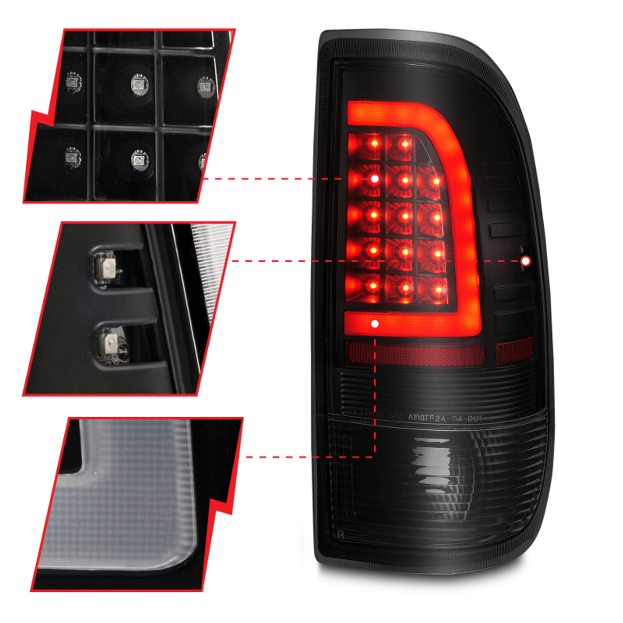 ANZO 1997-2003 Ford F-150 LED Tail Lights w/ Light Bar Black Housing Smoke Lens - 311378