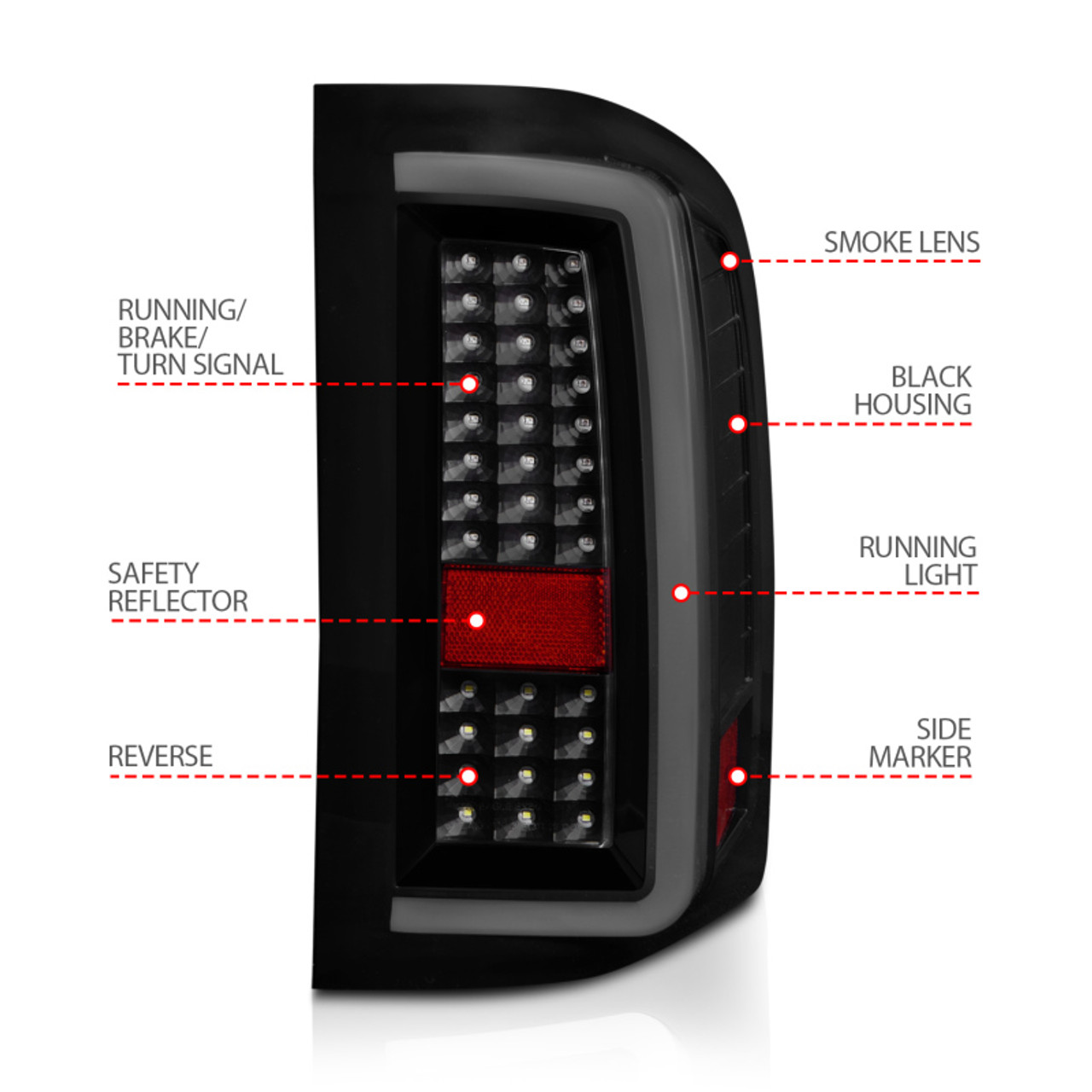 ANZO 2007-2013 Chevrolet Silverado1500/ 2500/ 3500 LED Tail Lights w/ Light Bar Black Housing Smoke - 311381