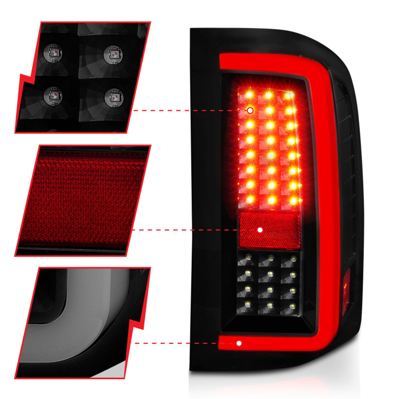 ANZO 2007-2013 Chevrolet Silverado1500/ 2500/ 3500 LED Tail Lights w/ Light Bar Black Housing Smoke - 311381