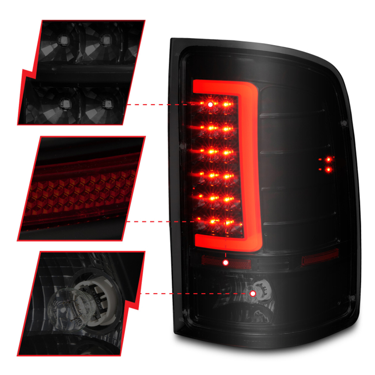 ANZO 2007-2013 GMC Sierra LED Tail Lights w/ Light Bar Black Housing Smoke Lens - 311389