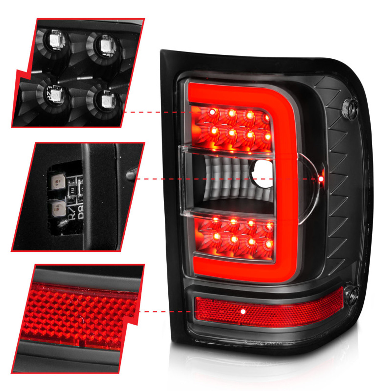 ANZO 2001-2011 Ford  Ranger LED Tail Lights w/ Light Bar Black Housing Clear Lens - 311390