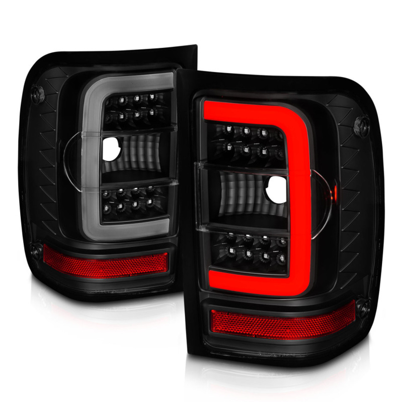 ANZO 01-11 Ford Ranger LED Taillights - Black Housing w/ Smoke Lens & Light Bar - 311391