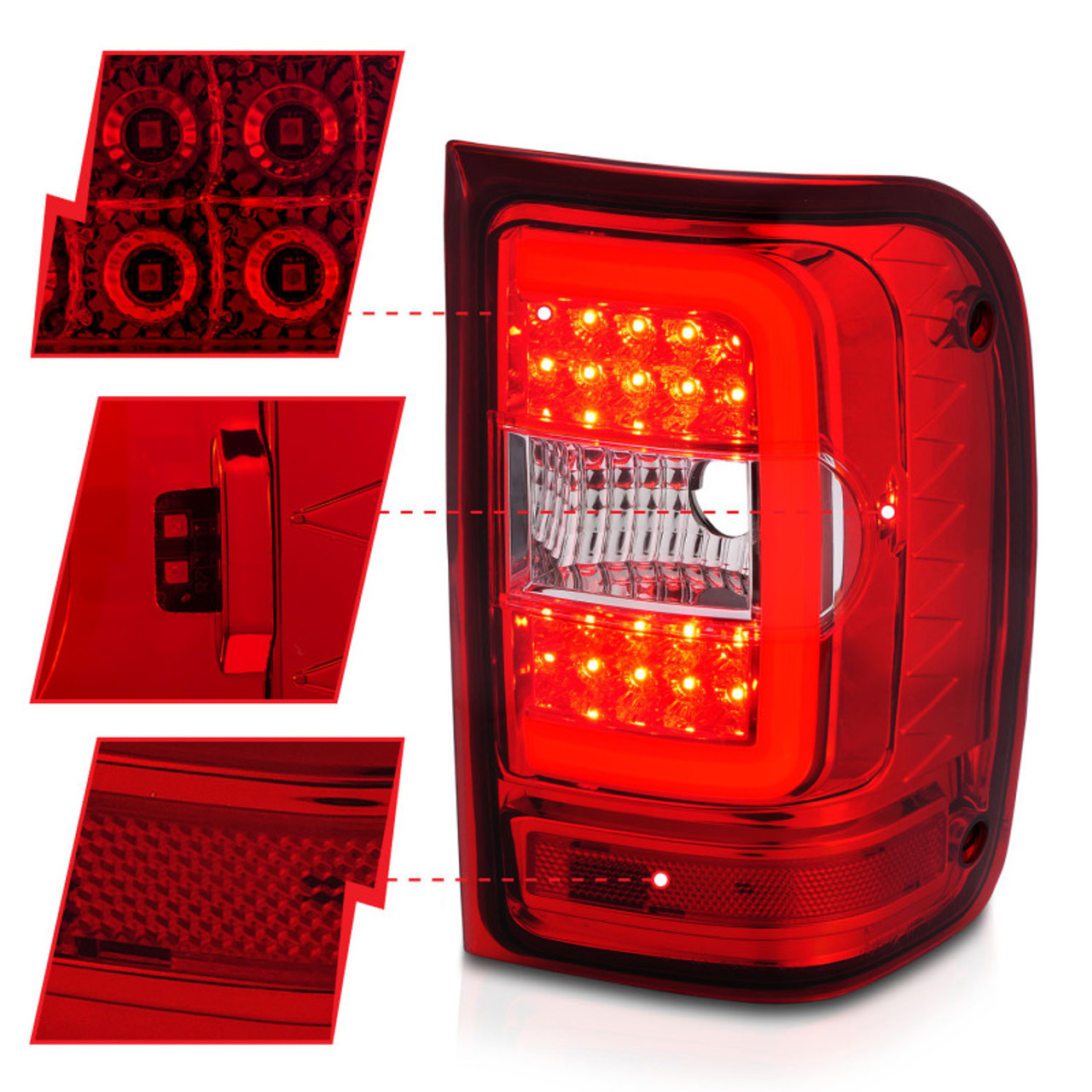 ANZO 2001-2011 Ford  Ranger LED Tail Lights w/ Light Bar Chrome Housing Red/Clear Lens - 311393