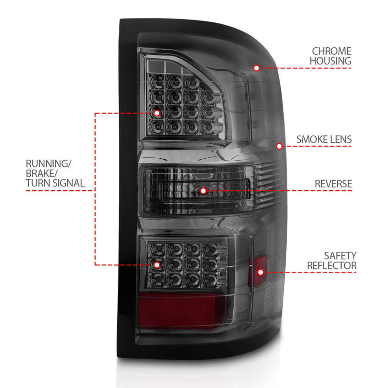 ANZO 2014-2018 GMC Sierra LED Tail Lights Black Housing Smoke Lens - 311398