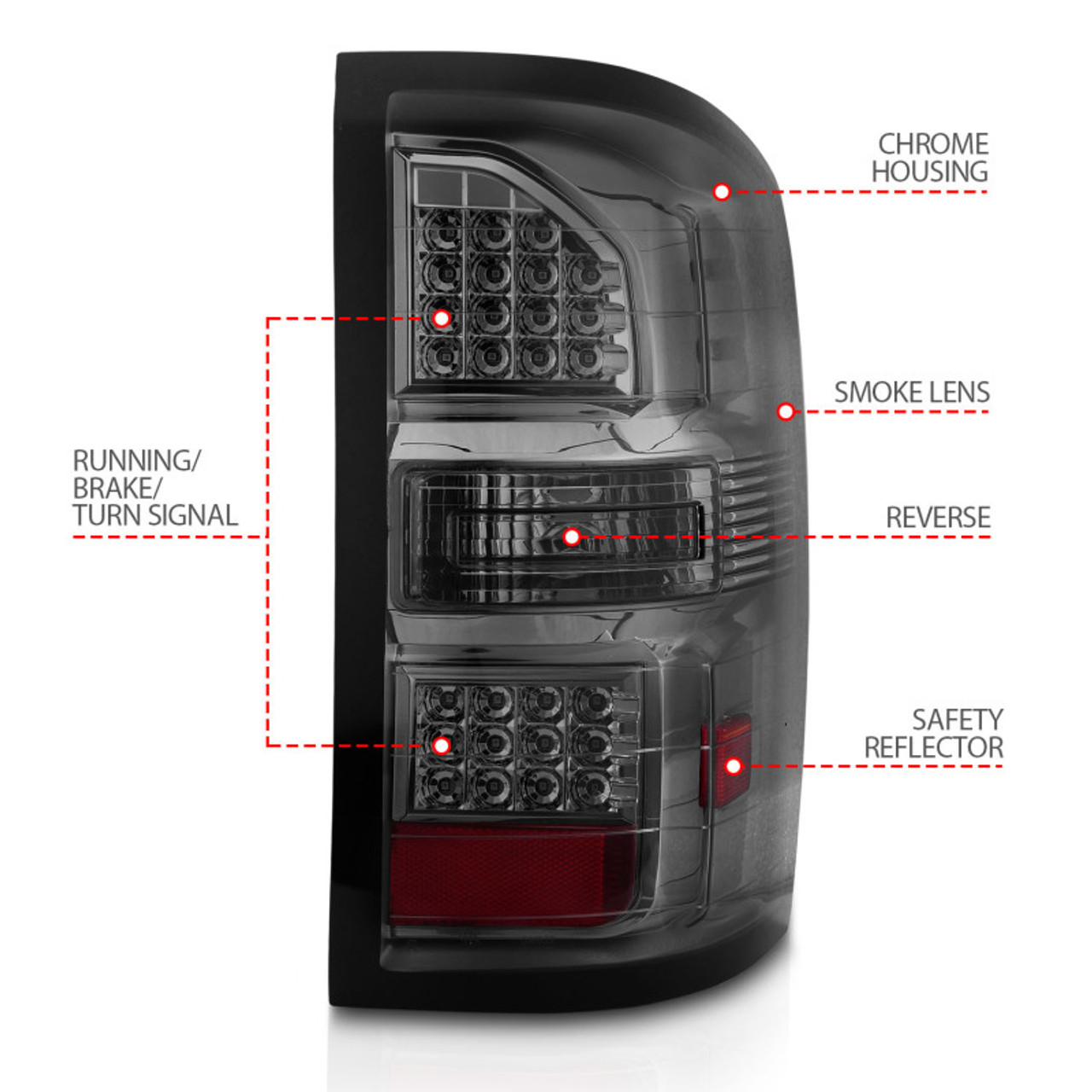 ANZO 2014-2018 GMC Sierra LED Tail Lights Black Housing Smoke Lens - 311398
