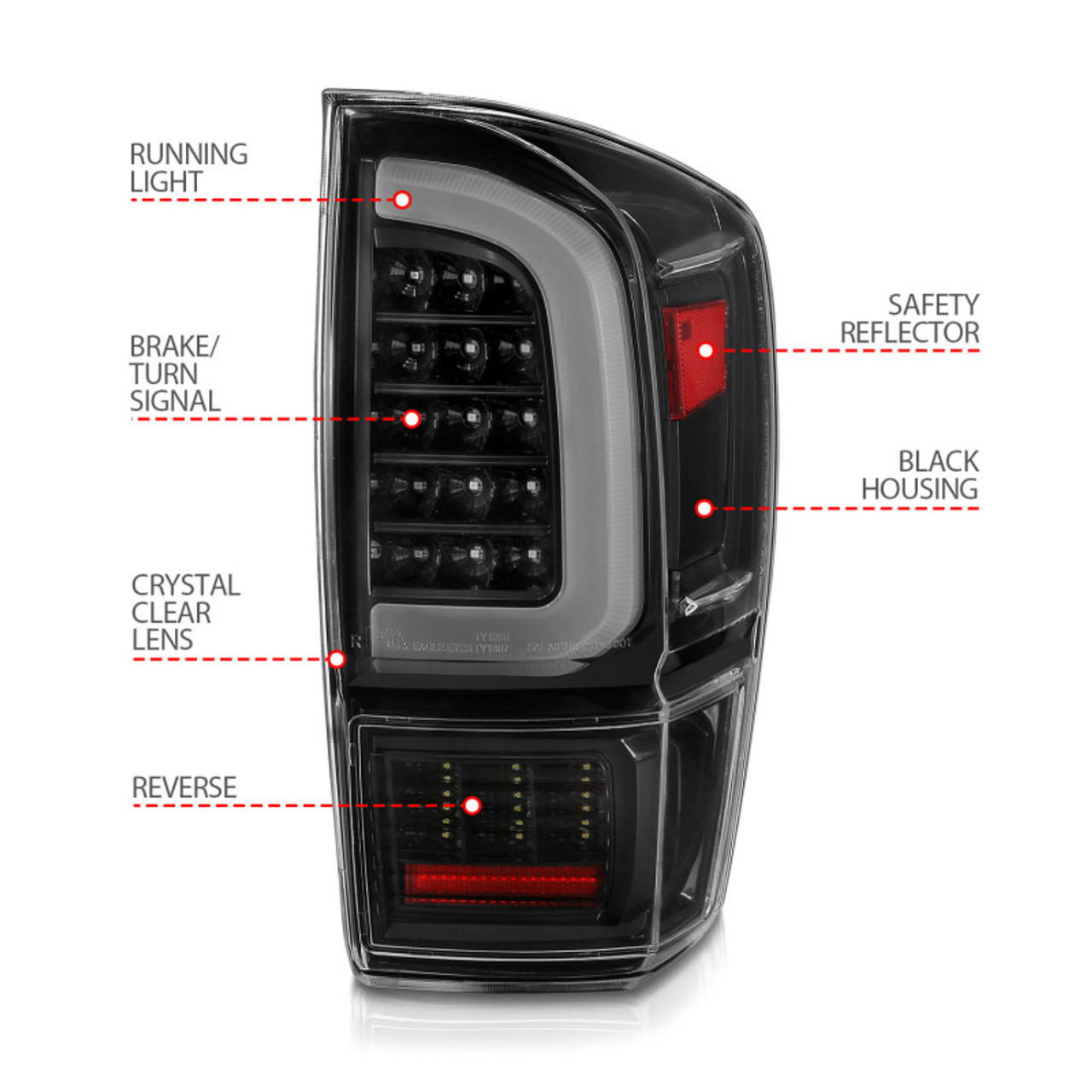 ANZO 16-21 Toyota Tacoma LED Tail Lights - w/ Light Bar Sequential Black Housing & Clear Lens - 311400