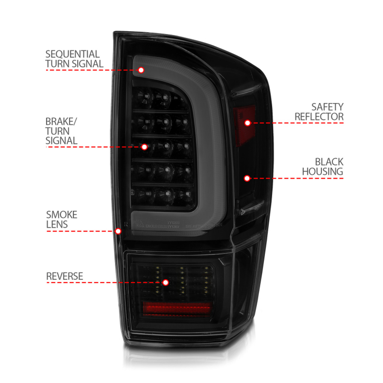 ANZO 16-21 Toyota Tacoma LED Tail Lights - w/ Light Bar Sequential Black Housing & Smoke Lens - 311401