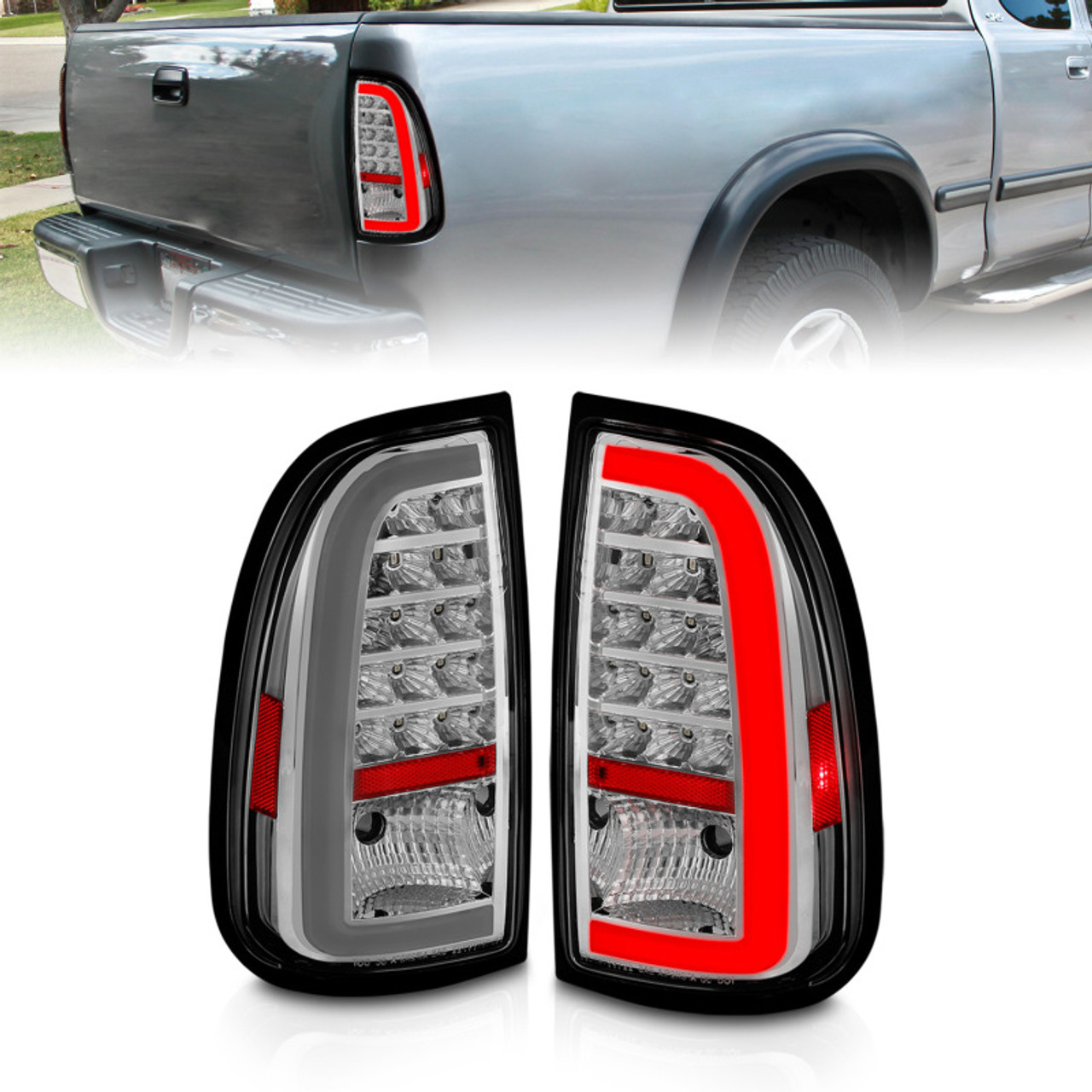 ANZO 00-06 Toyota Tundra LED Taillights w/ Light Bar Chrome Housing Clear Lens - 311413
