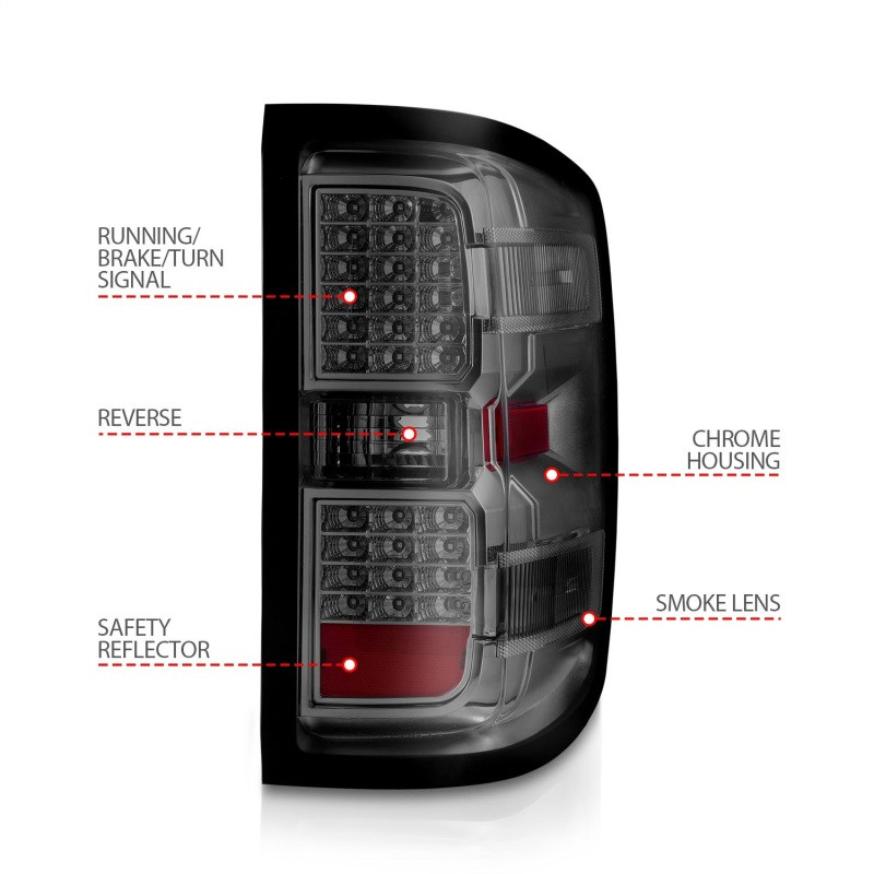 ANZO 15-19 Chevy Silverado 2500HD/3500HD (Factory Halogen Only) LED Tail Lights Smoke w/Clear Lens - 311424