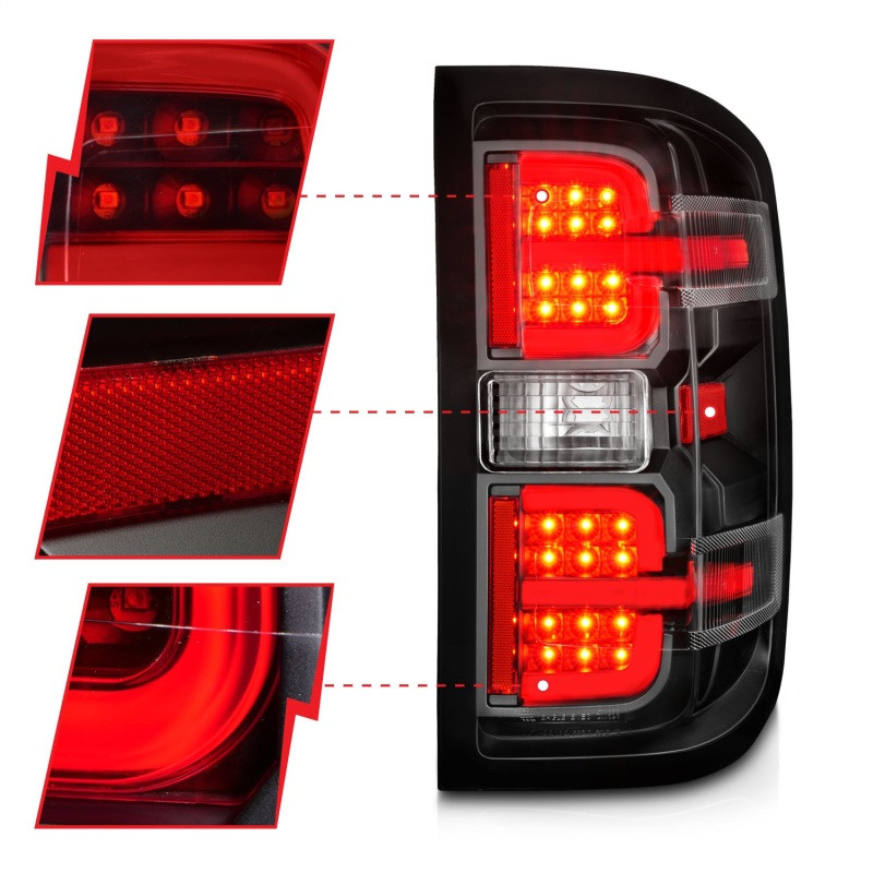 ANZO 15-19 Chevy Silverado 2500HD/3500HD (Halgn Only) LED Tail Lights w/Black Light Bar & Clear Lens - 311425