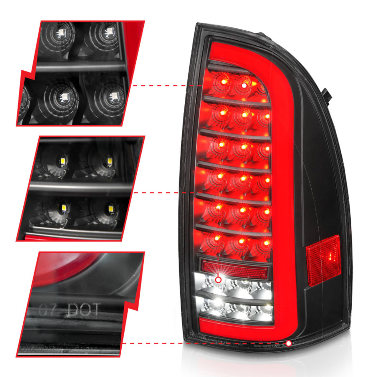 ANZO 05-15 Toyota Tacoma Full LED Tail Lights w/Light Bar Sequential Black Housing Clear Lens - 311427