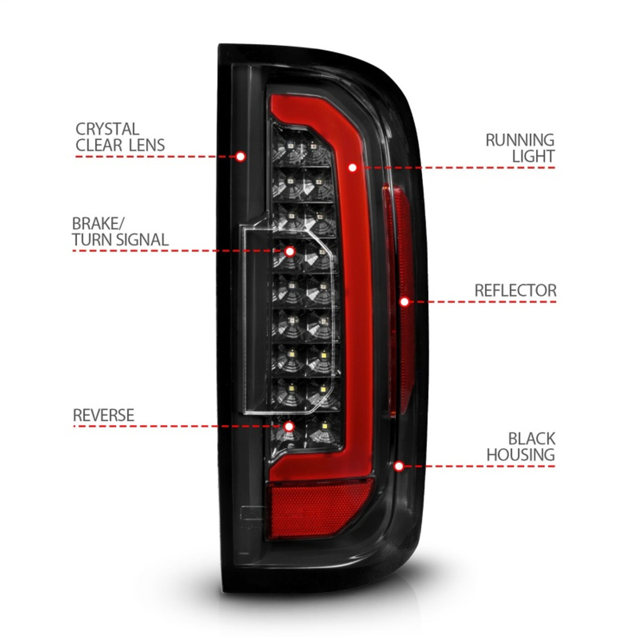 ANZO 15-21 GMC Canyon Full LED Taillights w/ Red Lightbar Black Housing/Clear Lens - 311434