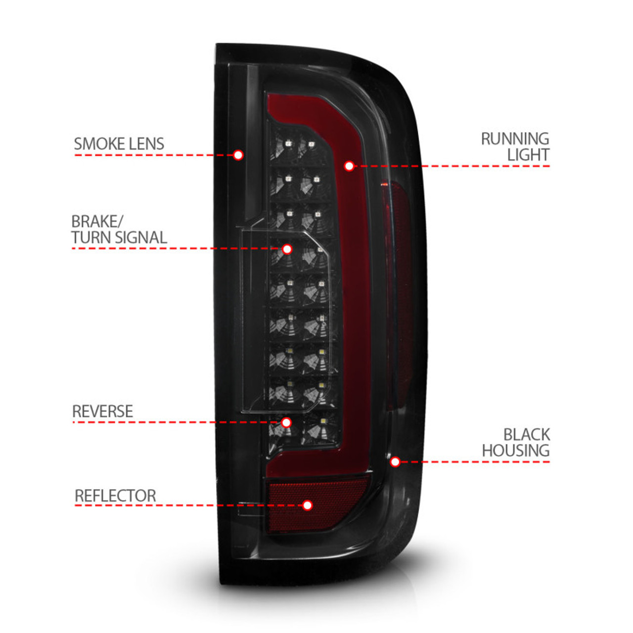 ANZO 15-21 GMC Canyon Full LED Tail Lights w/ Red Lightbar Black Housing Smoke Lens - 311435