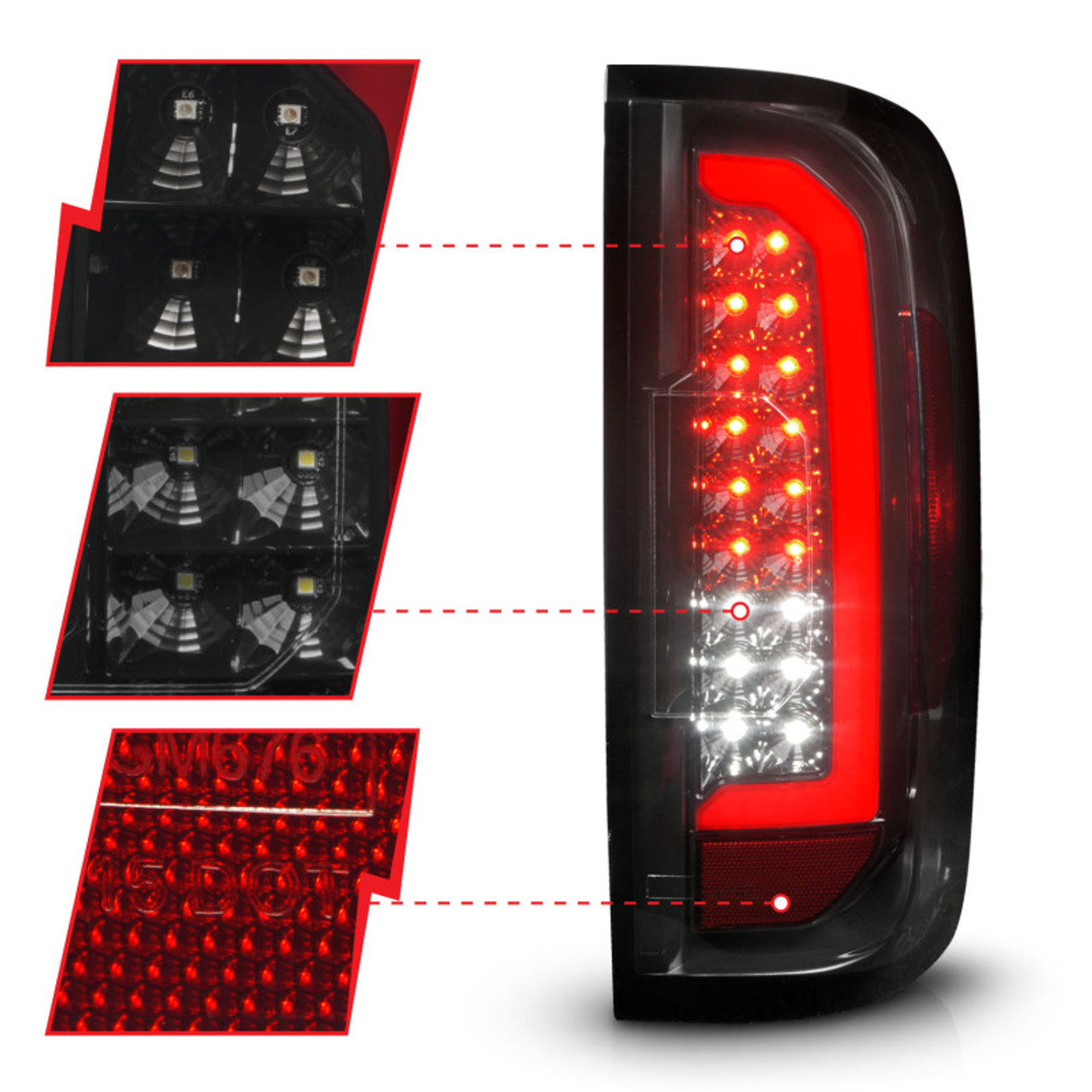 ANZO 15-21 GMC Canyon Full LED Tail Lights w/ Red Lightbar Black Housing Smoke Lens - 311435
