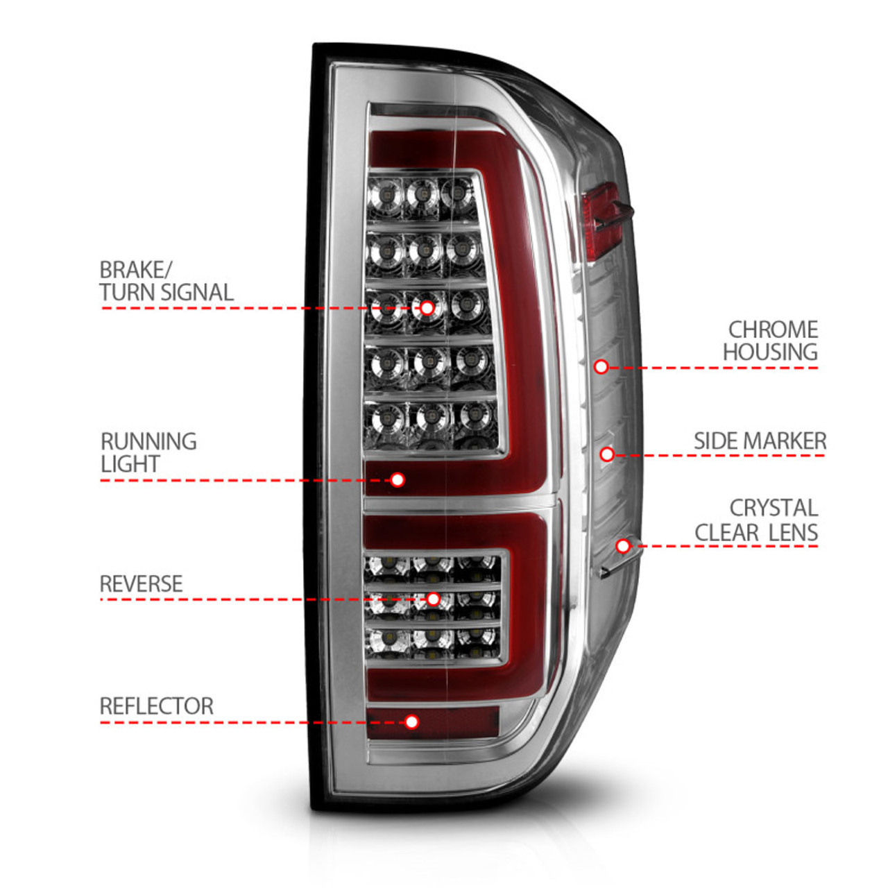ANZO 2014-2021 Toyota Tundra LED Taillights Chrome Housing/Clear Lens - 311438