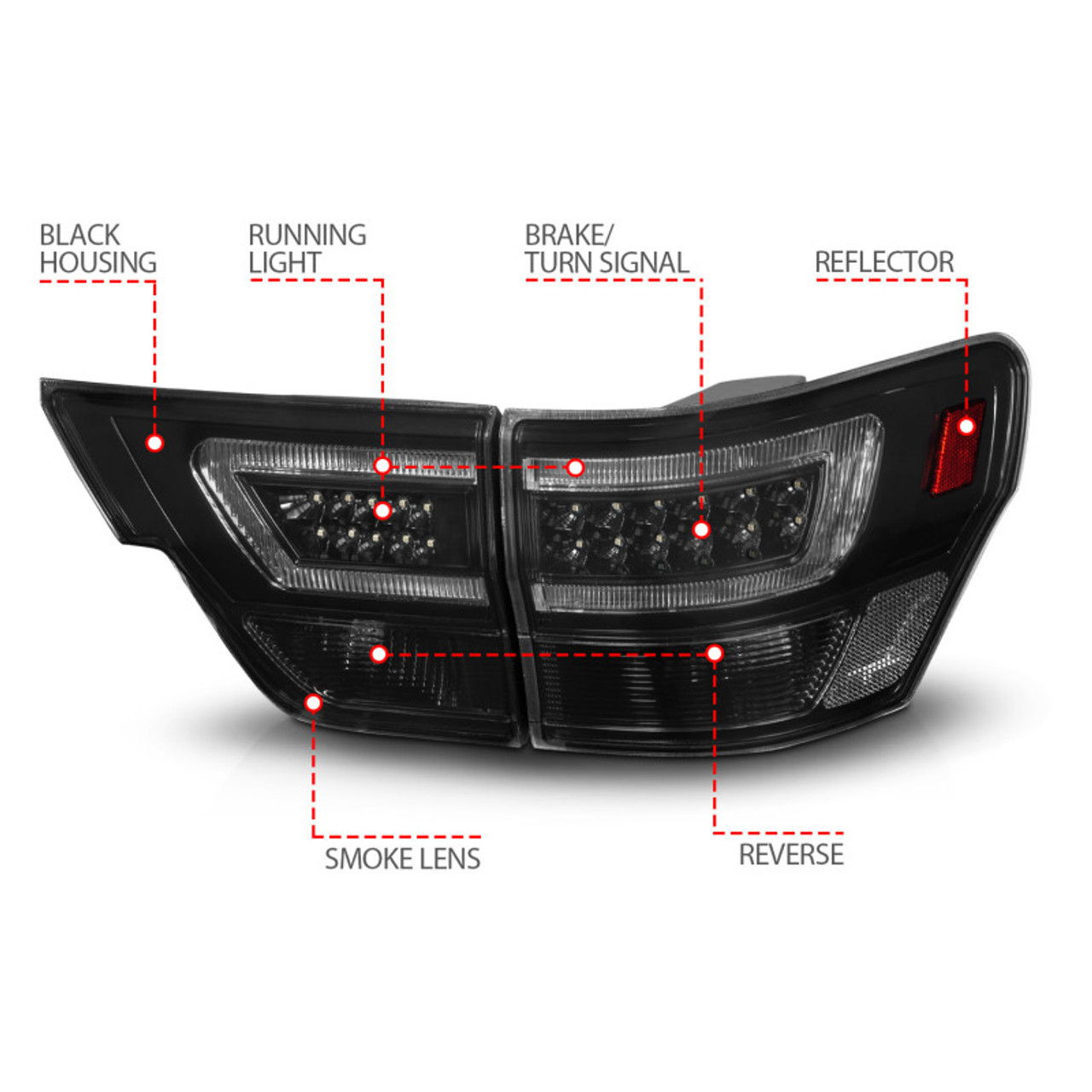 ANZO 11-13 Jeep Grand Cherokee LED Taillights w/ Lightbar Black Housing/Smoke Lens 4pcs - 311440