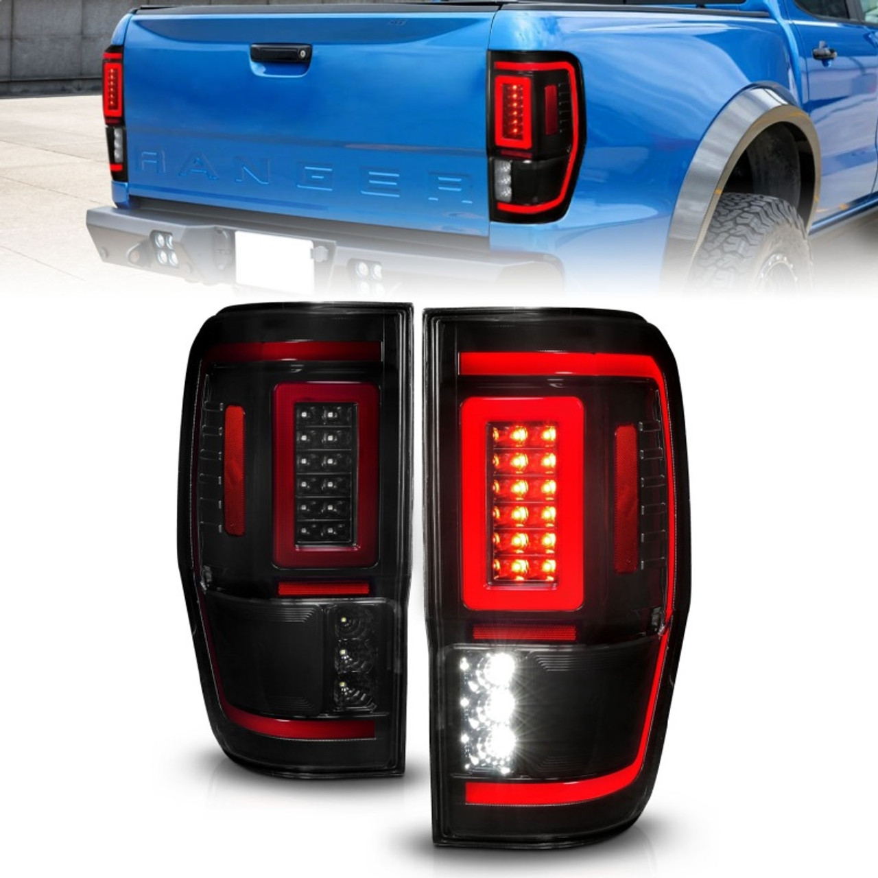 ANZO 19-22 Ford Ranger Full LED Taillights w/ Lightbar Sequential Signal Black Housing/Smoke Lens - 311447