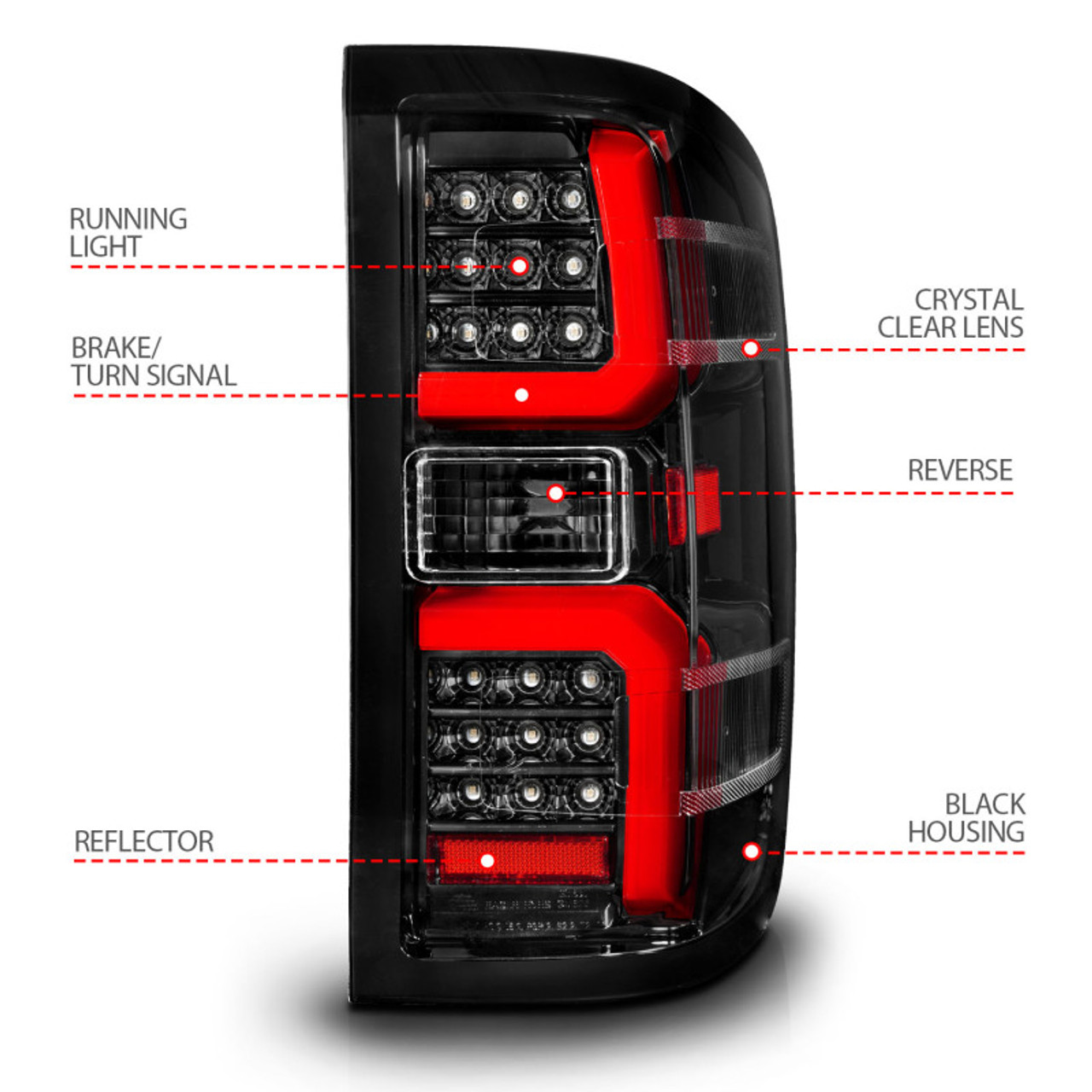ANZO 15-19 Chevrolet Silverado 2500 HD/3500 HD LED Taillight w/ Sequential Black Housing/Clear Lens - 311450