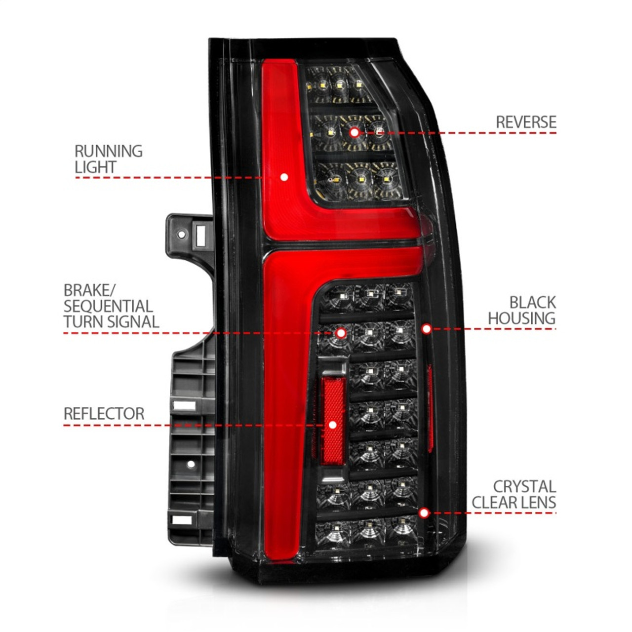 ANZO 15-20 Chevrolet Tahoe Sequential LED Tube Taillights Black - 311467