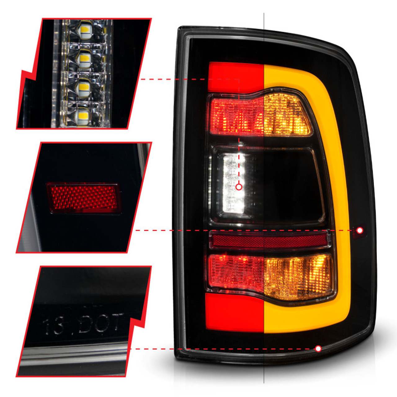 ANZO 09-18 Dodge Ram 1500 Sequential LED Taillights Smoke Black w/Switchback Amber Signal - 311472