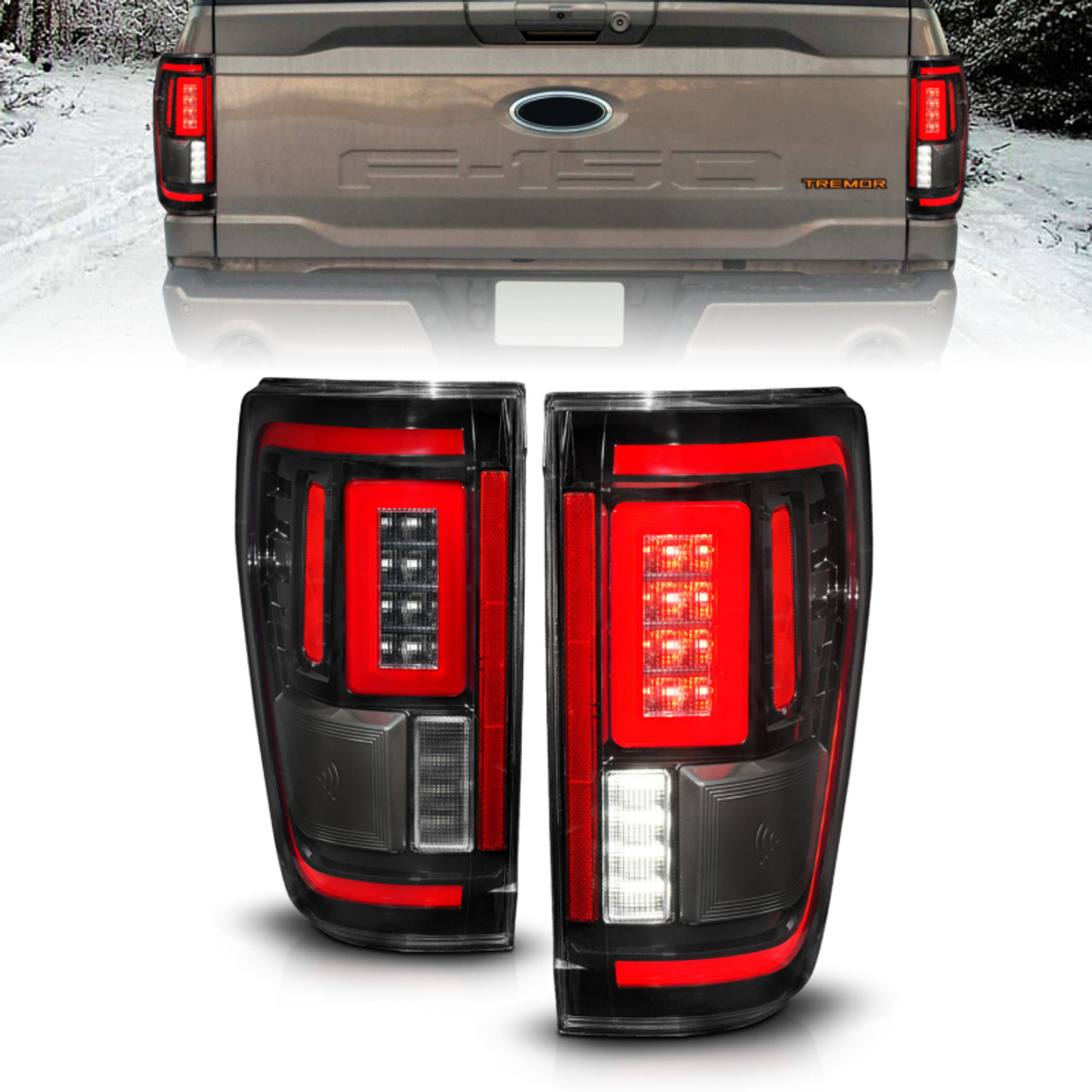 ANZO 21-23 Ford F-150 LED Taillights Seq. Signal w/BLIS Cover - Black (For Factory Halogen ONLY) - 311475