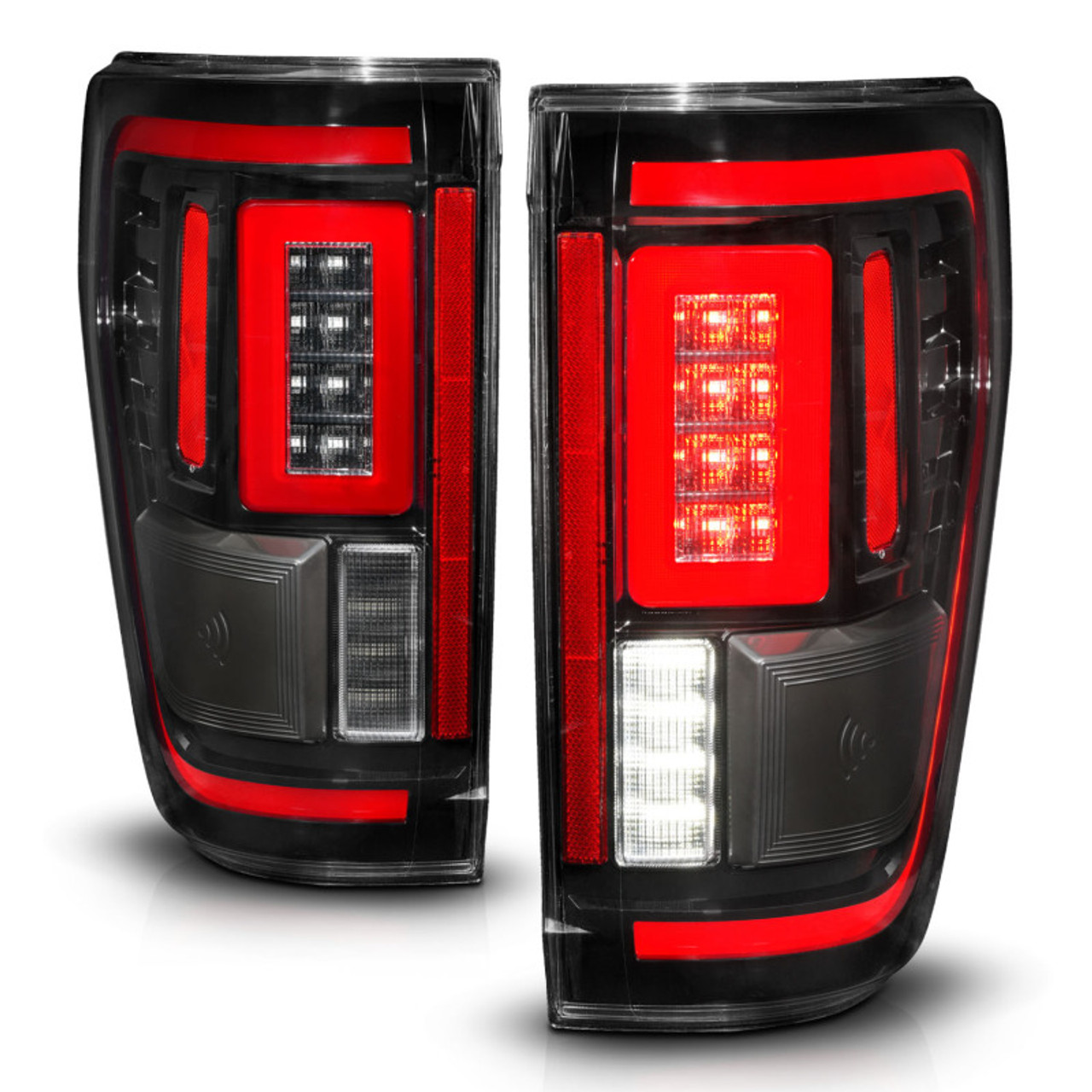 ANZO 21-23 Ford F-150 LED Taillights Seq. Signal w/BLIS Cover - Black (For Factory Halogen ONLY) - 311475