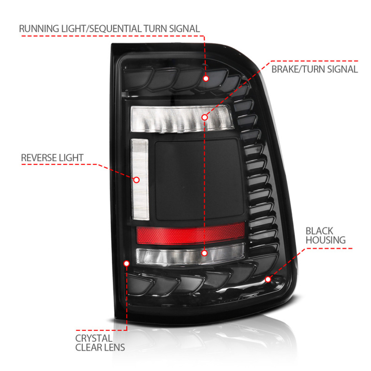 ANZO 19-24 RAM 1500 (Factory Halogen Models) Full LED Tail Lights SeqSig Black - Pair - 311480A
