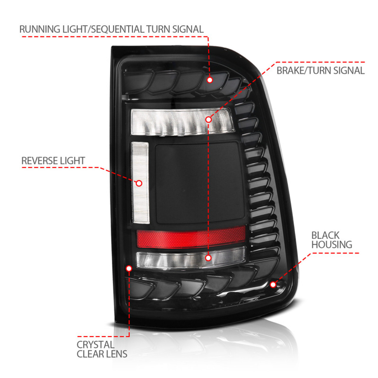 ANZO 19-24 RAM 1500 (Factory LED Models ONLY) Full LED Tail Lights SeqSig Black - Pair - 311481A