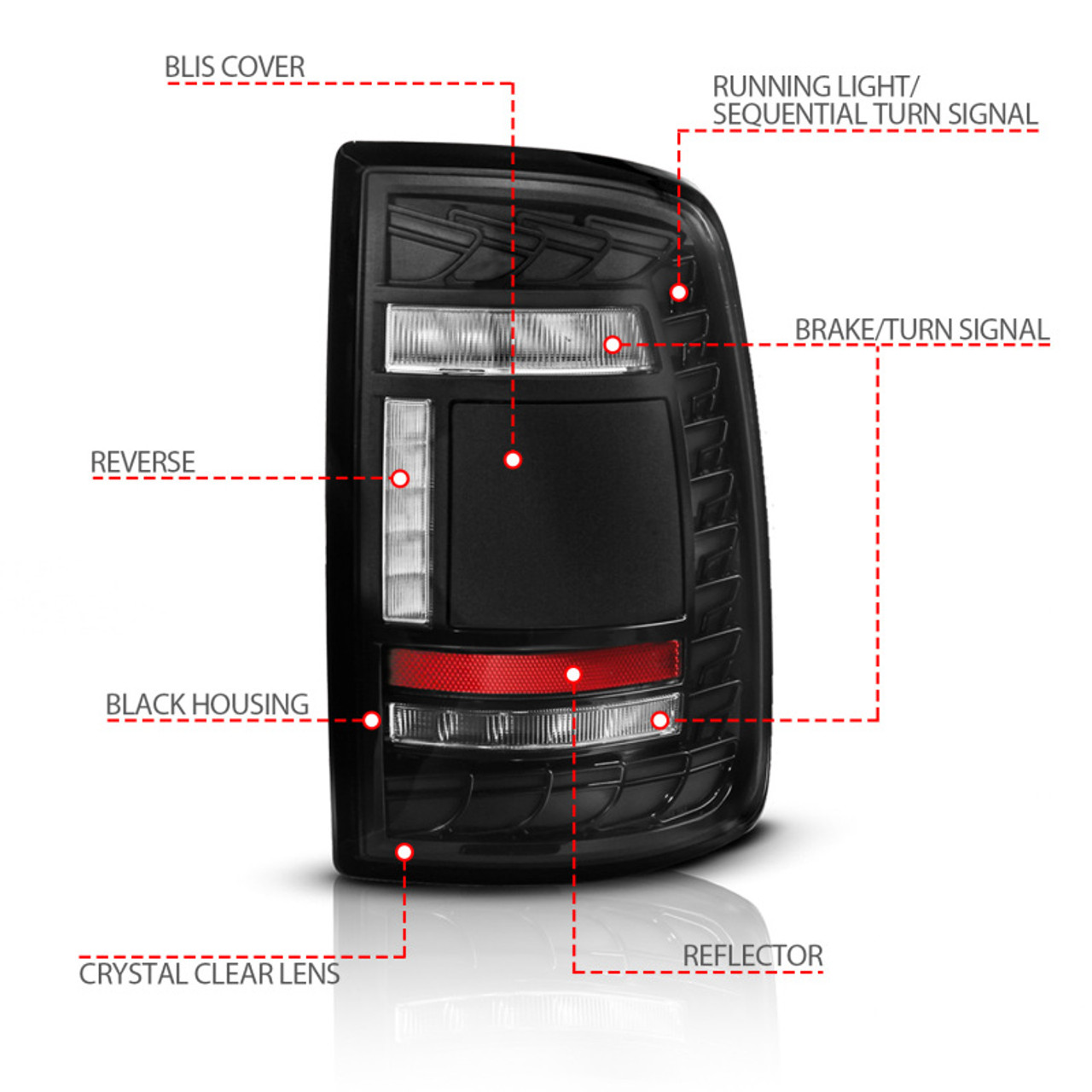 ANZO 19-24 RAM 2500/3500 Full LED Tail Lights SeqSig Black - Pair - 311482A