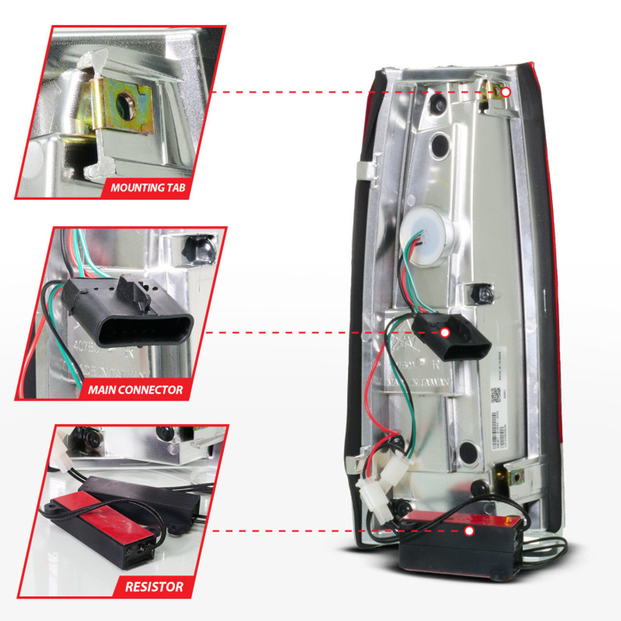 ANZO 88-99 Chevy C/K1500/2500/3500 Full LED Light Tube Taillights Chrome Housing Red/Clear Lens - 311484