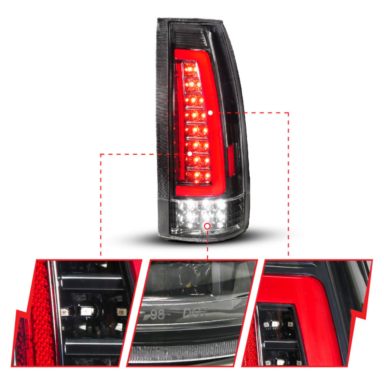 ANZO 88-99 Chevy/GMC C/K1500/2500/3500 Full LED Light Tube Taillights Black Housing Clear Lens - 311485