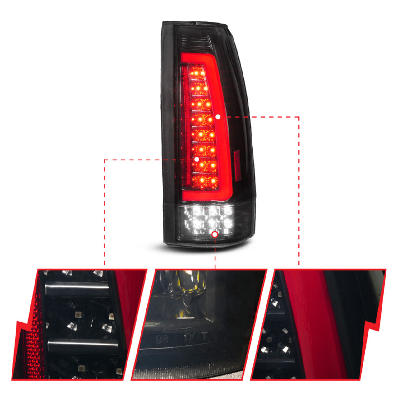 ANZO 88-99 Chevy/GMC C/K1500/2500/3500 Full LED Light Tube Taillights Black Housing Smoke Lens - 311486
