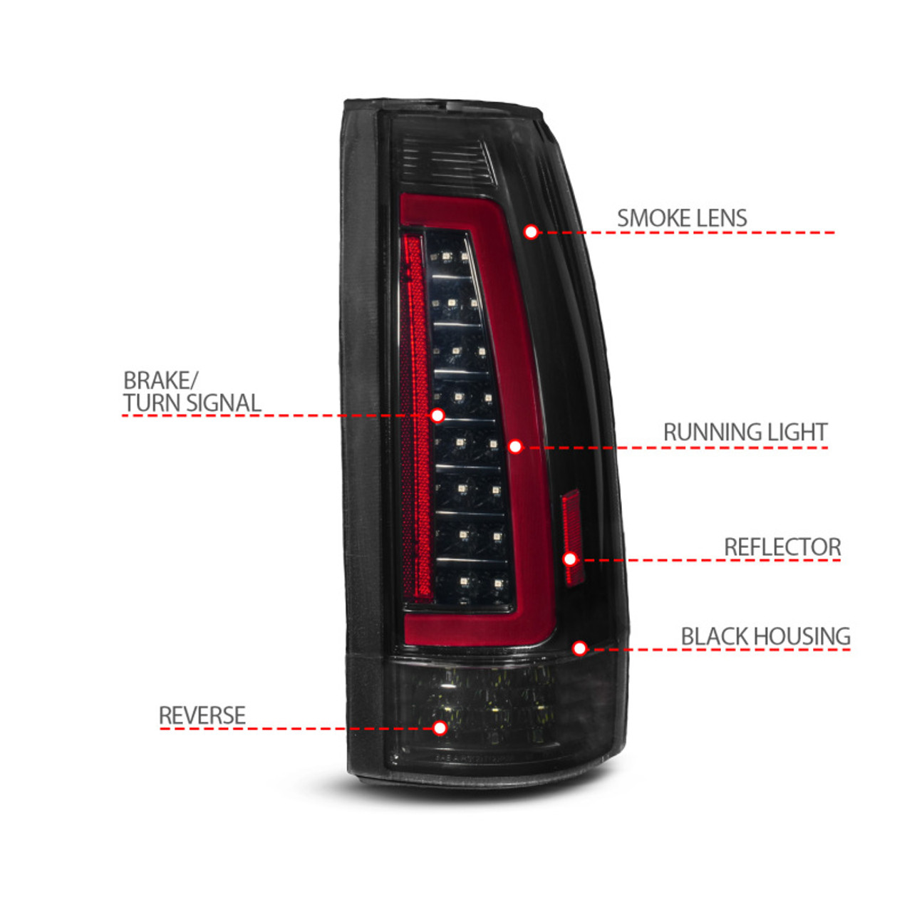 ANZO 88-99 Chevy/GMC C/K1500/2500/3500 Full LED Light Tube Taillights Black Housing Smoke Lens - 311486