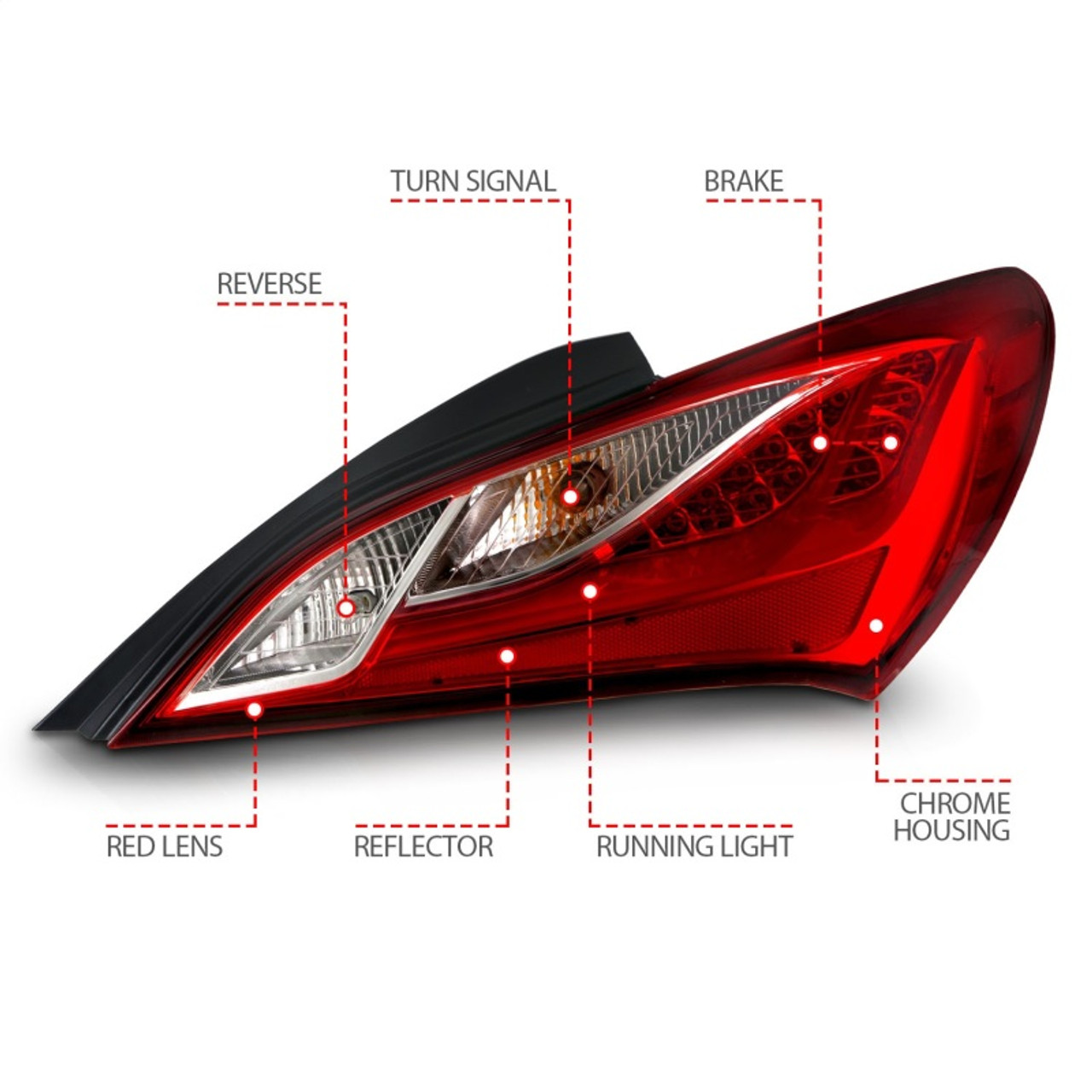 ANZO 2010-2013 Hyundai Genesis LED Taillights Red/Clear - 321334