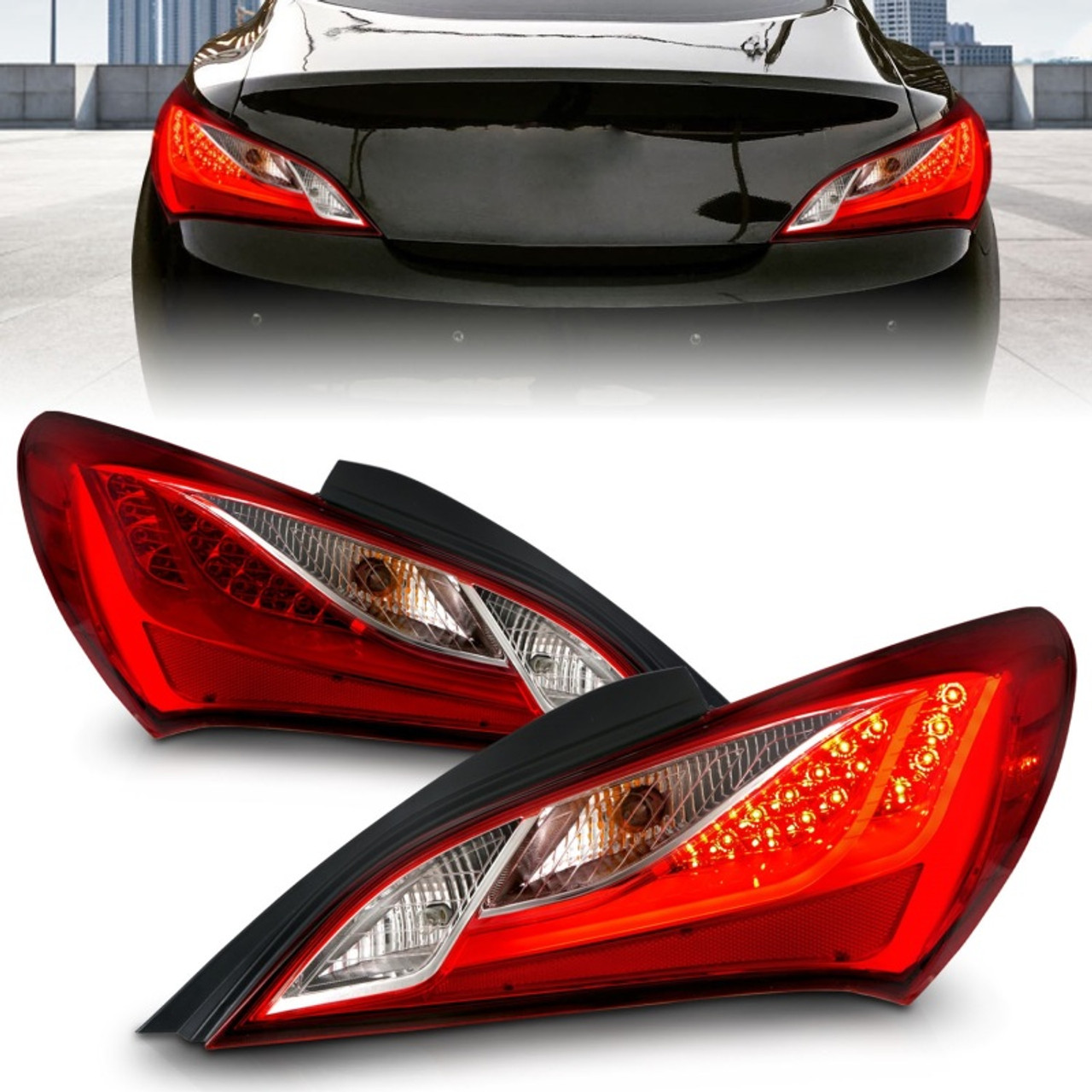 ANZO 2010-2013 Hyundai Genesis LED Taillights Red/Clear - 321334
