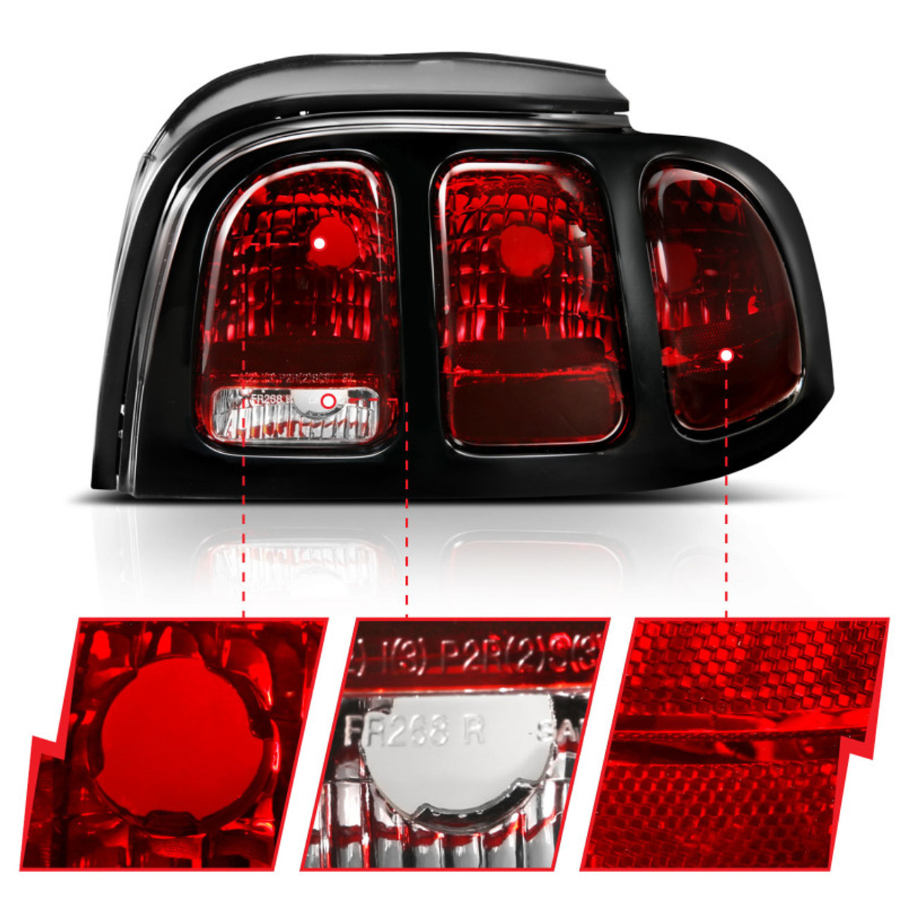 ANZO 1994-1998 Ford Mustang Taillight Dark Red Lens (OE Style) - 321350