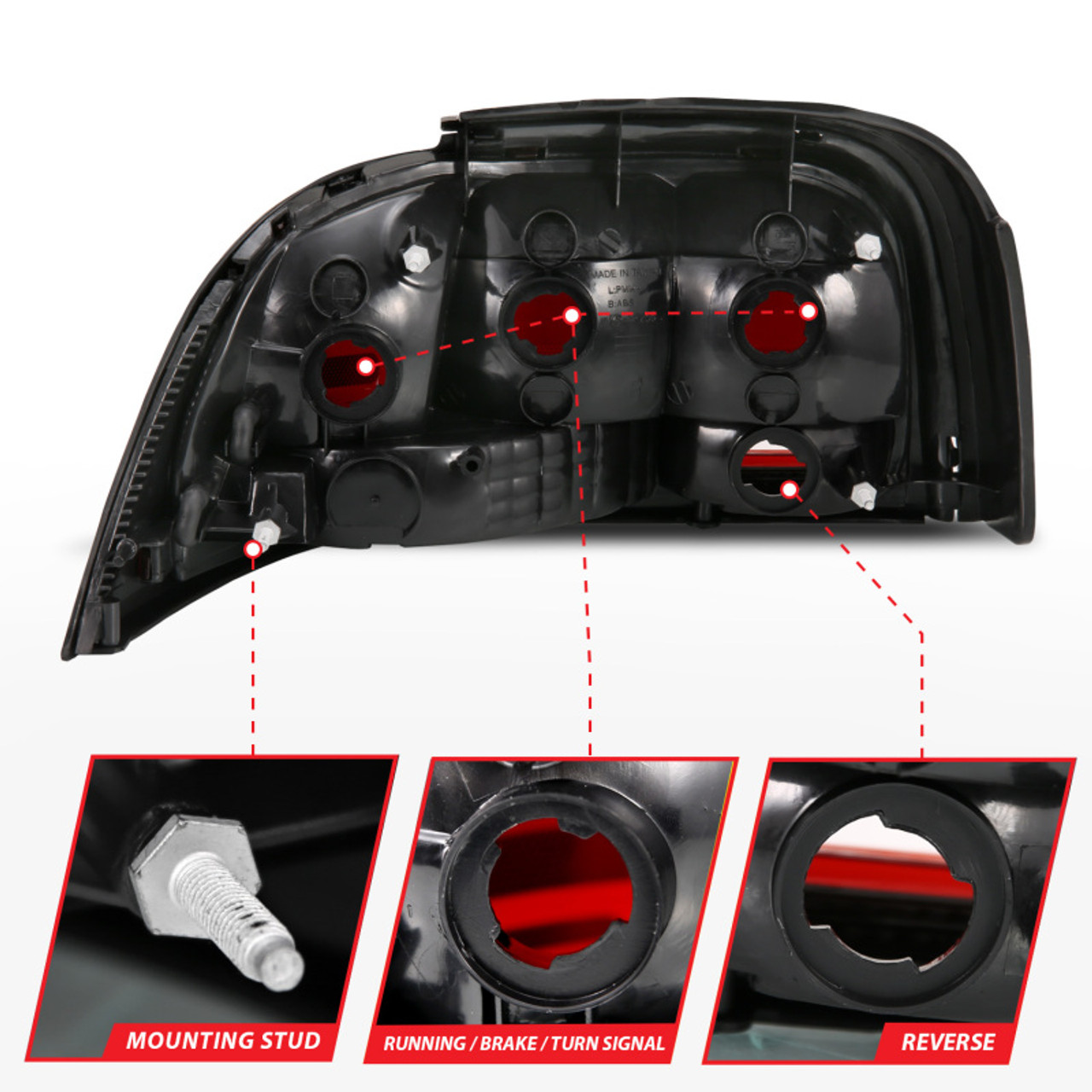 ANZO 1994-1998 Ford Mustang Taillight Dark Red Lens (OE Style) - 321350