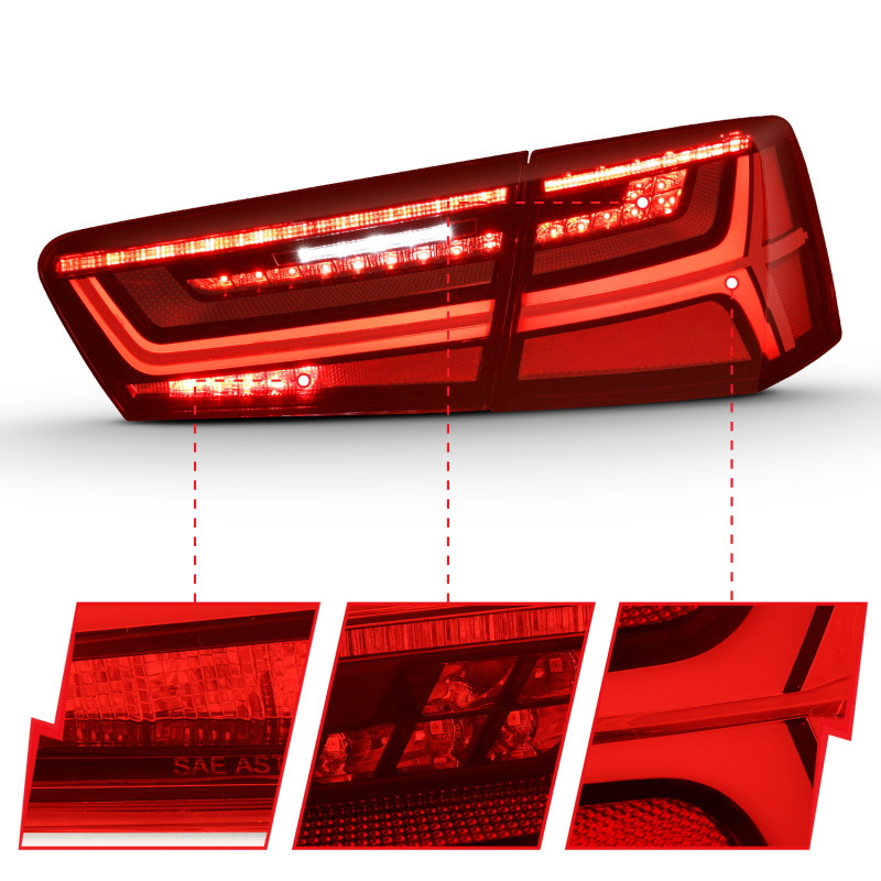 ANZO 2012-2018 Audi A6 LED Taillight Black Housing Red/Clear Lens 4 pcs (Sequential Signal) - 321353