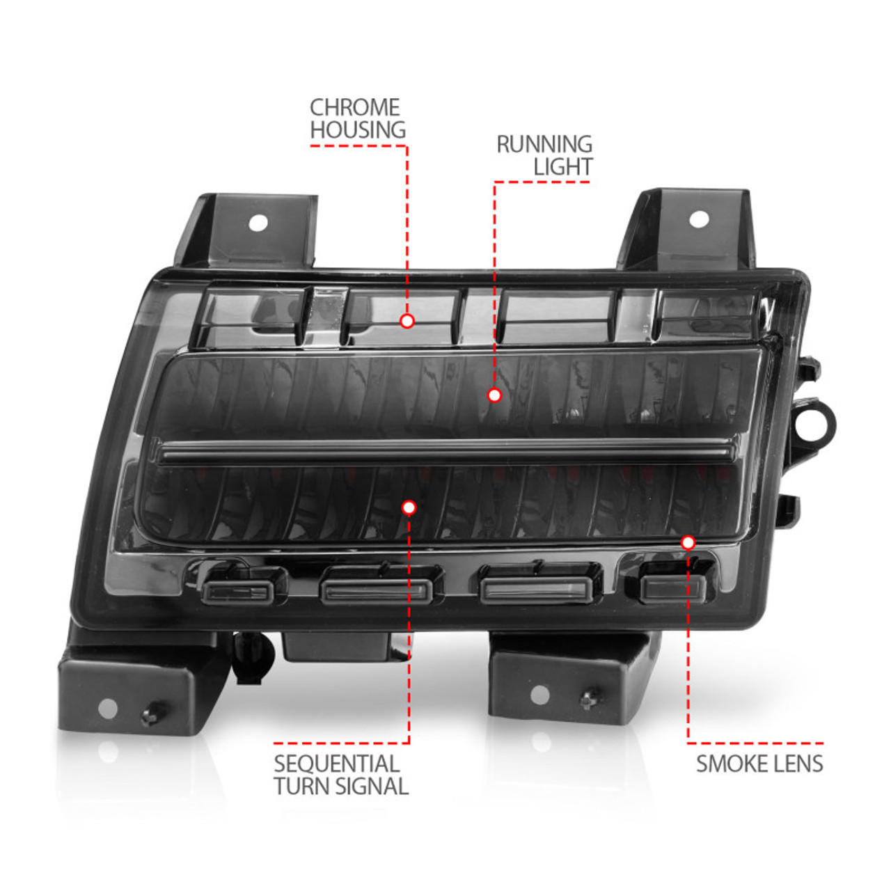 ANZO 2018-2021 Jeep Wrangler LED Side Markers Chrome Housing Smoke Lens w/ Seq. Signal Sport Bulb - 511085