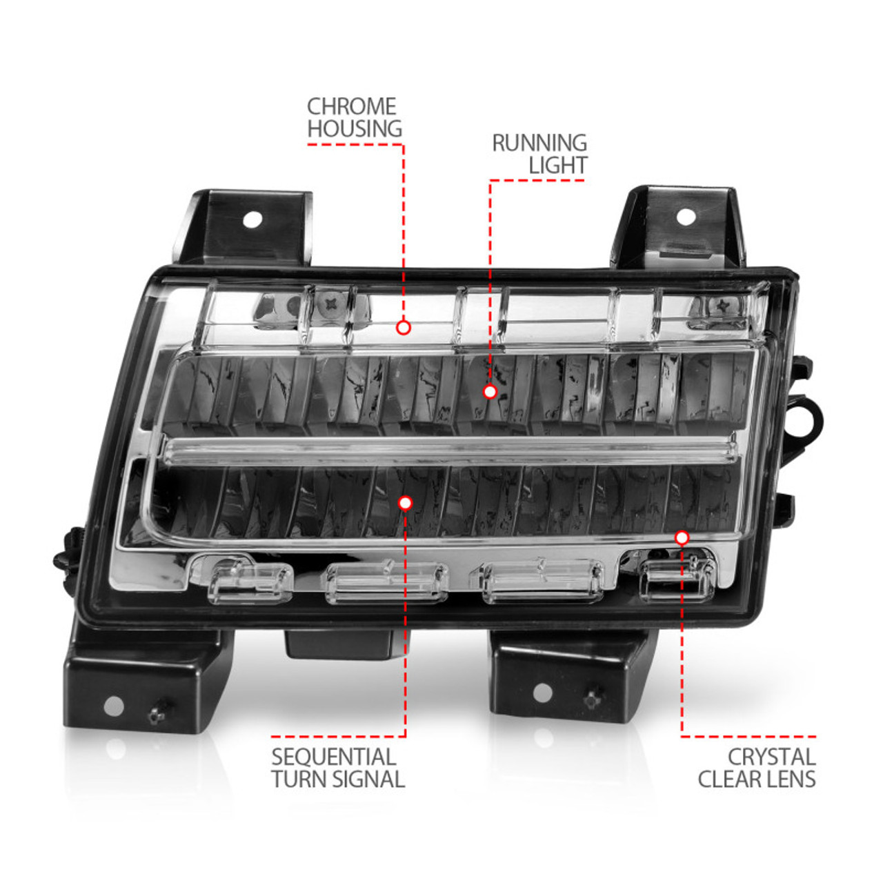 ANZO 2018-2021 Jeep Wrangler LED Side Markers Chrome Housing Clear Lens w/ Sequential Signal - 511086