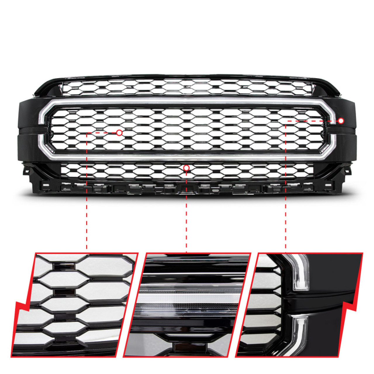 Anzo 21-23 Ford F150 Black Housing Full LED Light Tube Front Grille - 901029