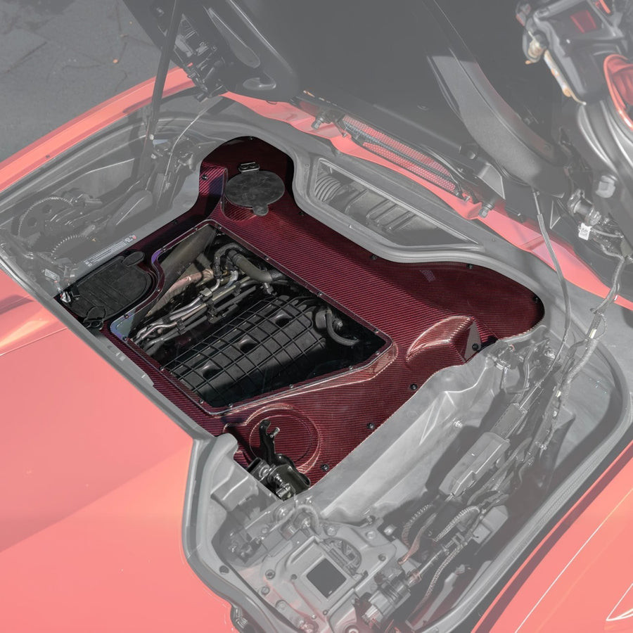 EOS Engine Bay Panel Cover HTC Exposed - Red Carbon Fiber - C8 Corvette (EC-709-RDCF)