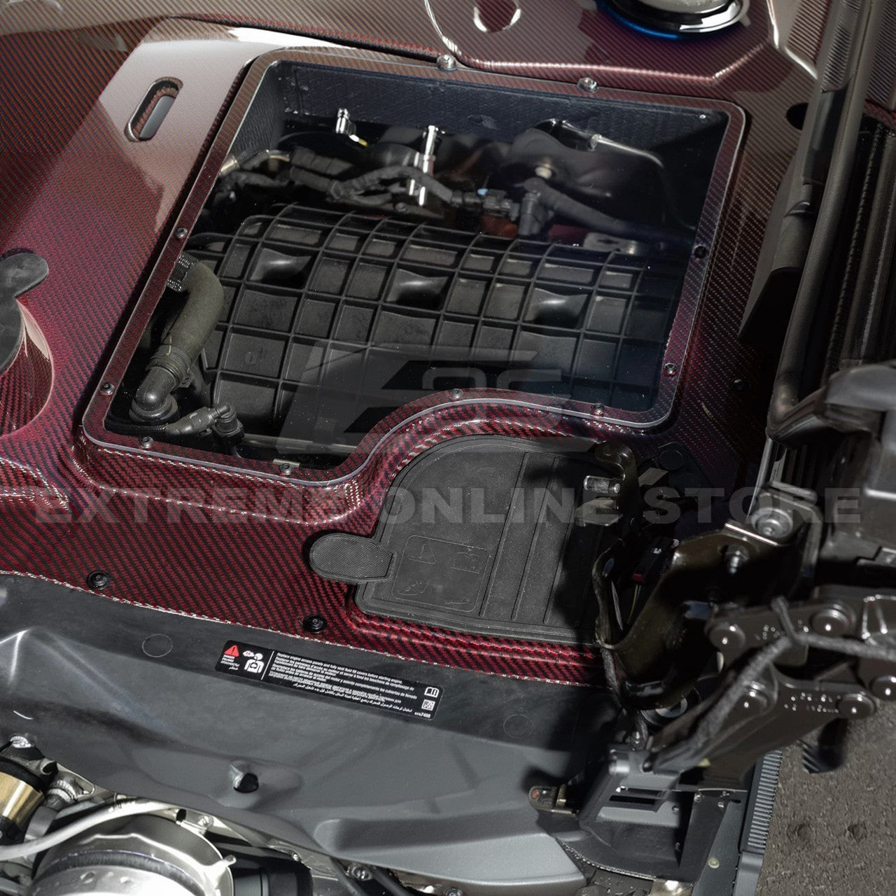 EOS Engine Bay Panel Cover HTC Exposed - Red Carbon Fiber - C8 Corvette (EC-709-RDCF)