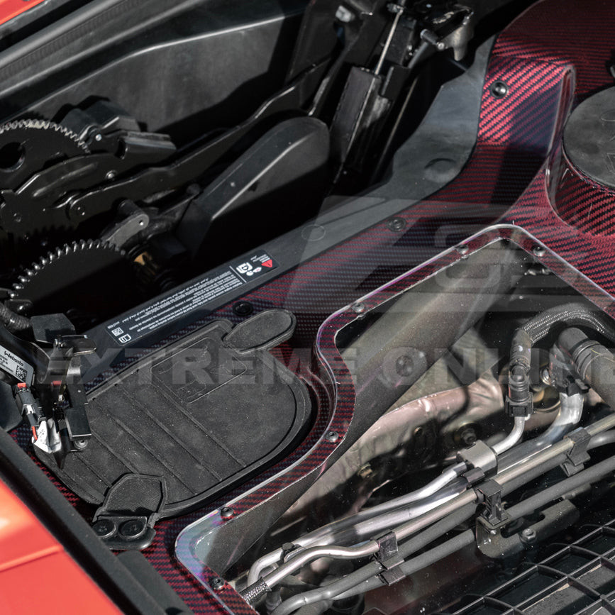 EOS Engine Bay Panel Cover HTC Exposed - Red Carbon Fiber - C8 Corvette (EC-709-RDCF)