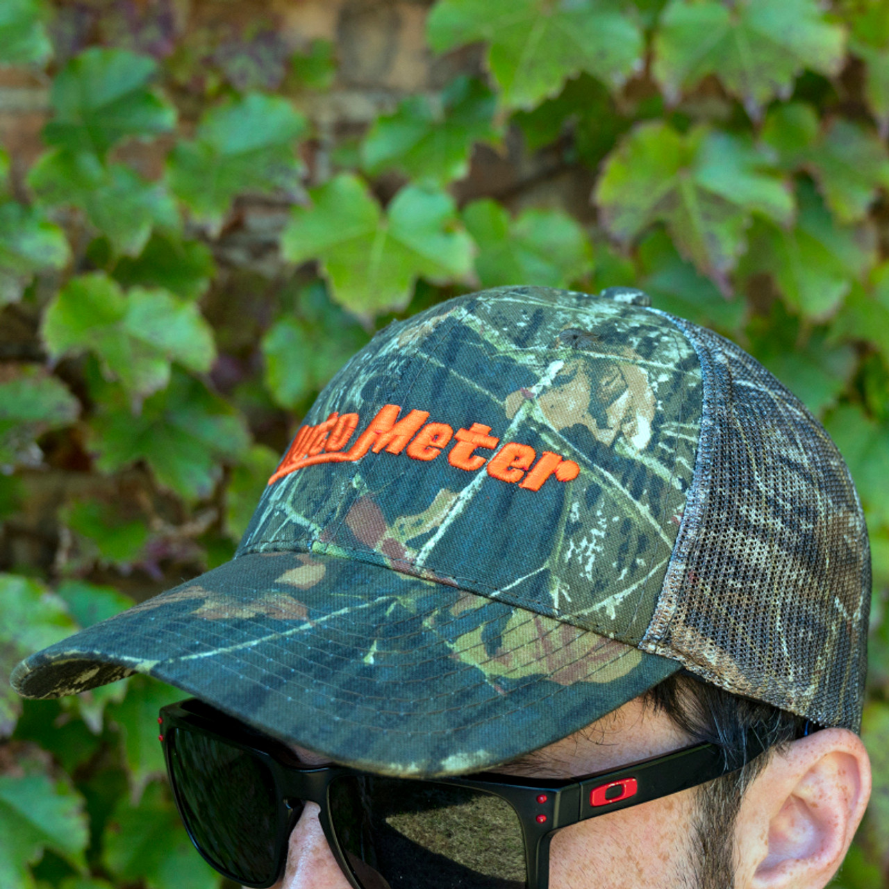 Autometer Hat Mesh Black w/ Velcro Hunting Camo Blaze Orange - 0444