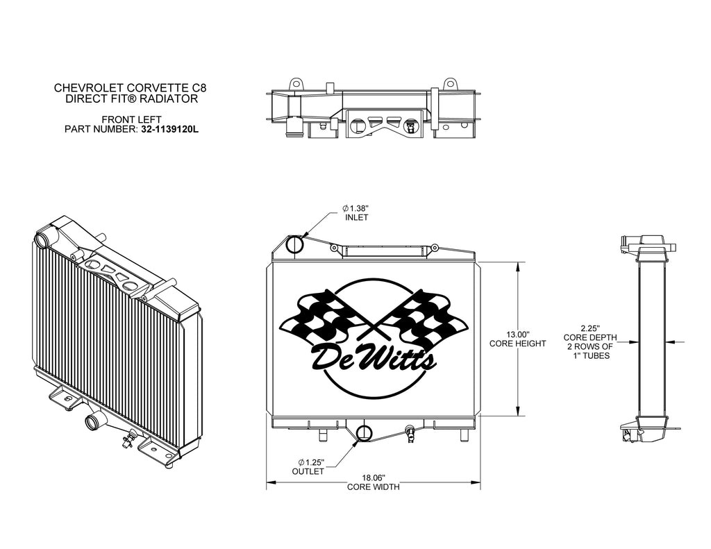 DeWitts Aluminum Left Front Radiator - C8 Corvette (32-1139120L)