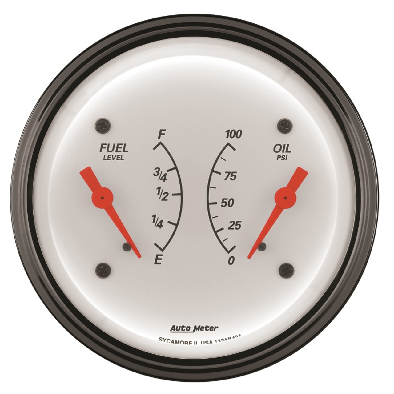 AutoMeter Gauge Dual Fuel & Oilp 3-3/8in. 0 Ohm(e) to 90 Ohm(f)& 100PSI Elec Arctic White - 1324